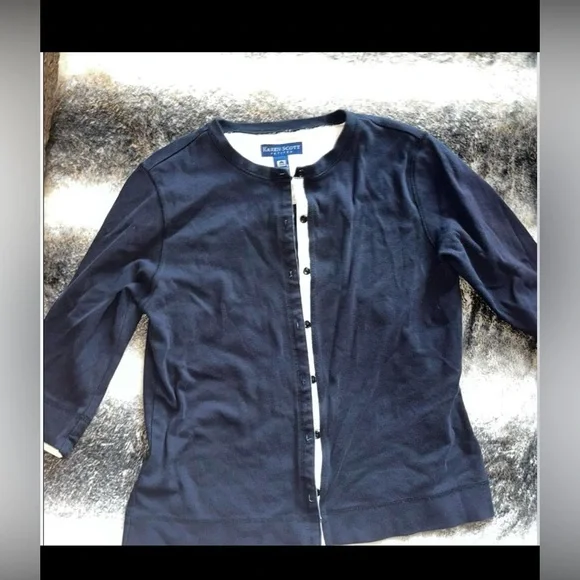 Karen Scott Cardigan Women‎ Black/White Button Front 3/4 Sleeve, Small Petite - Picture 4 of 4